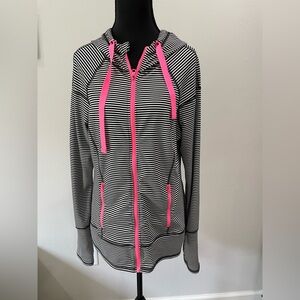 90 Degree by Reflex Striped Hooded Running Track Jacket medium hot pink